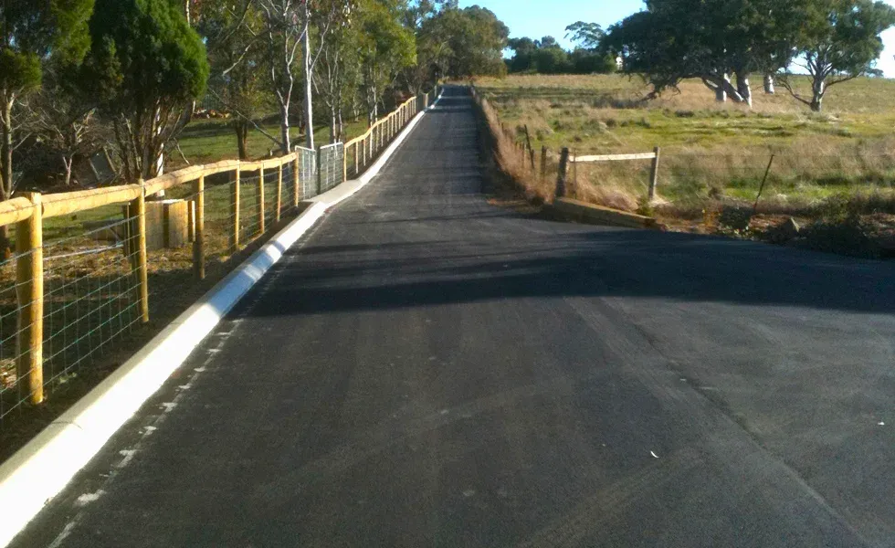 Long Asphalt Drive in Country With Curbing