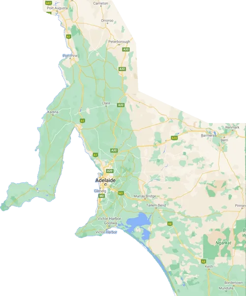 Map of the areas AAA Asphalt services in South Australia